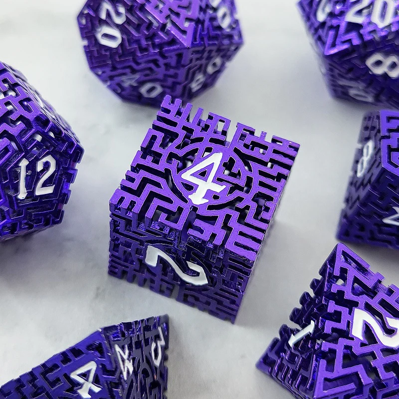 D&D Dice Set Metal Maze - Anodised Purple (White)