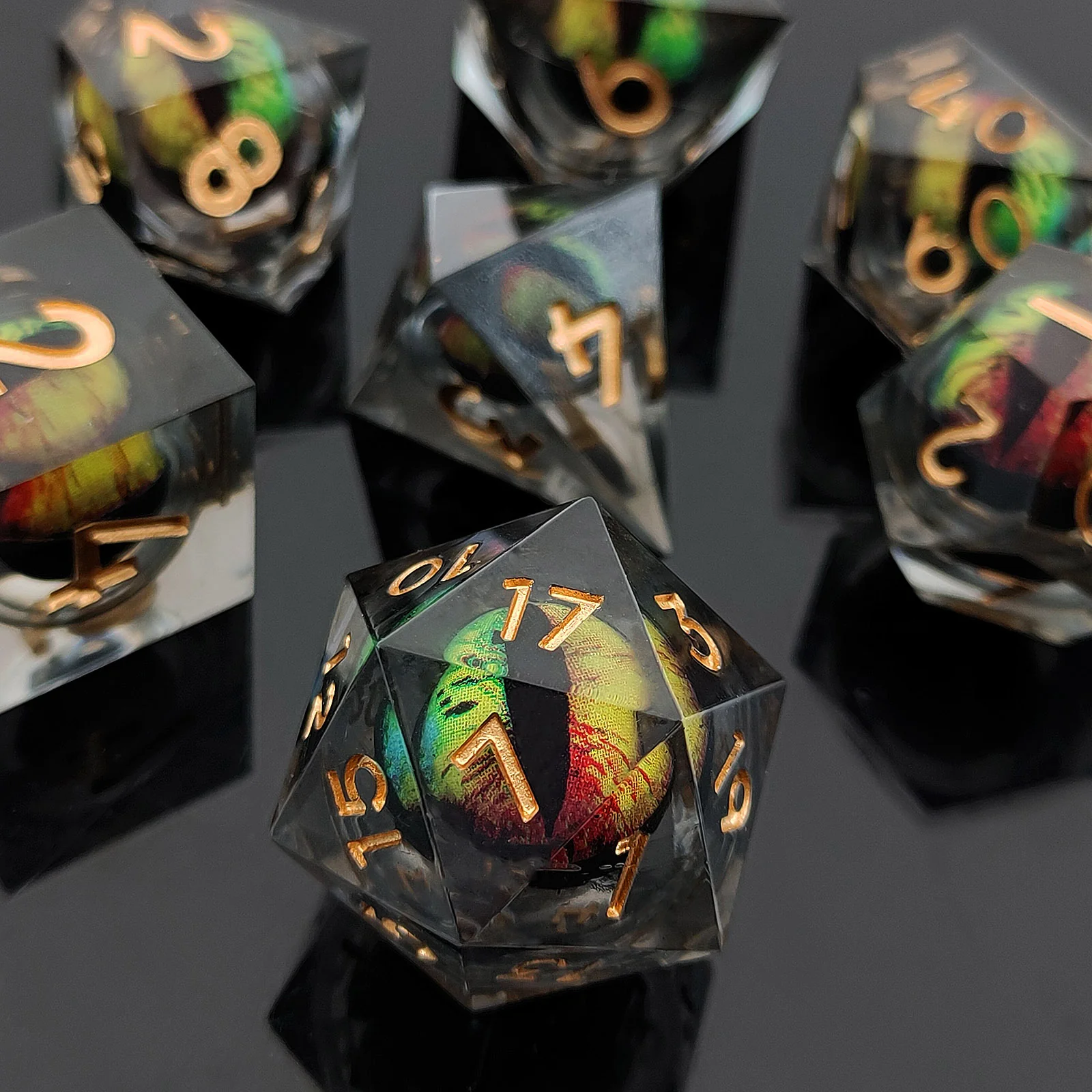D&D Dice Set Sharp Edge Dragons Eye - Yellow/Green/Red