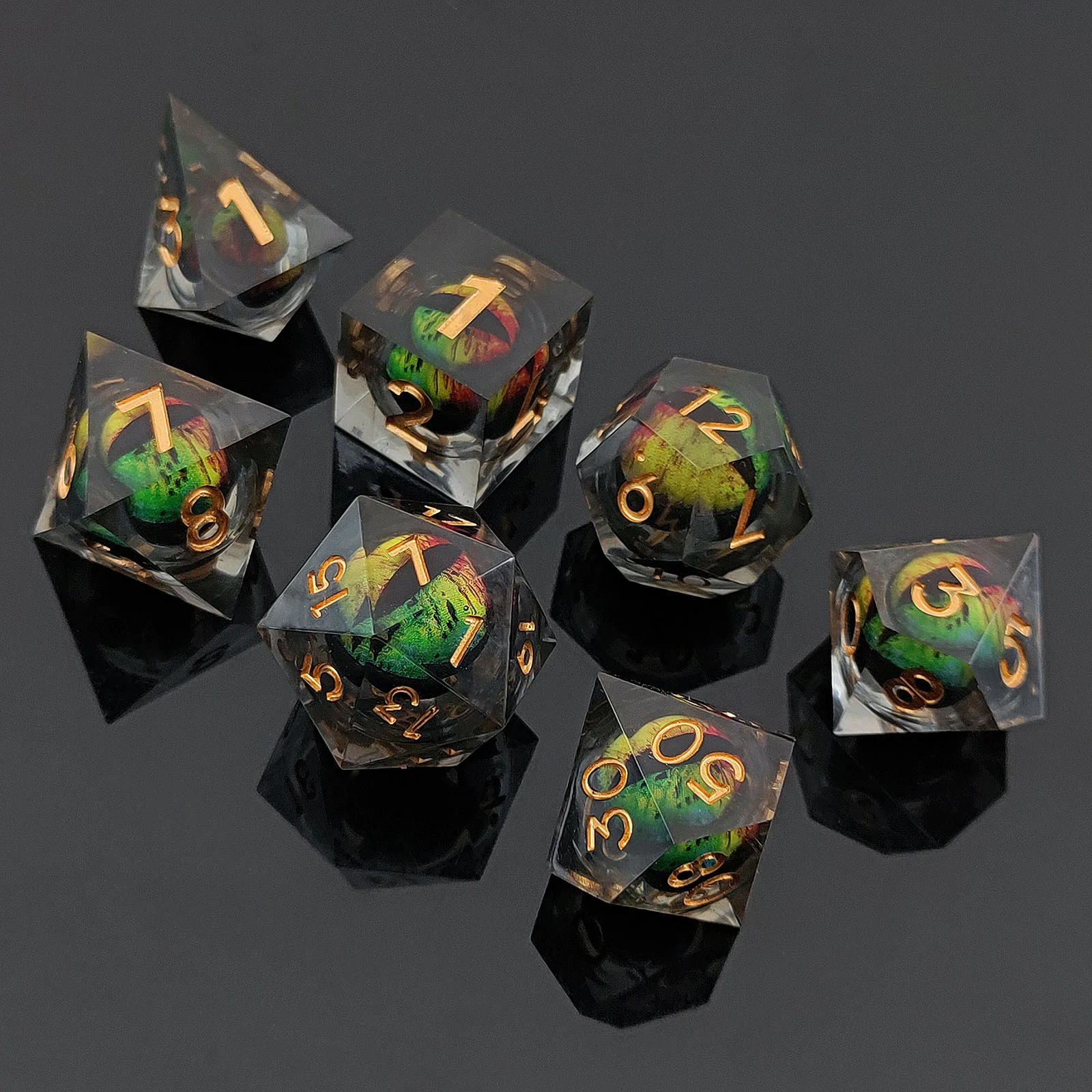 D&D Dice Set Sharp Edge Dragons Eye - Yellow/Green/Red - Image 2
