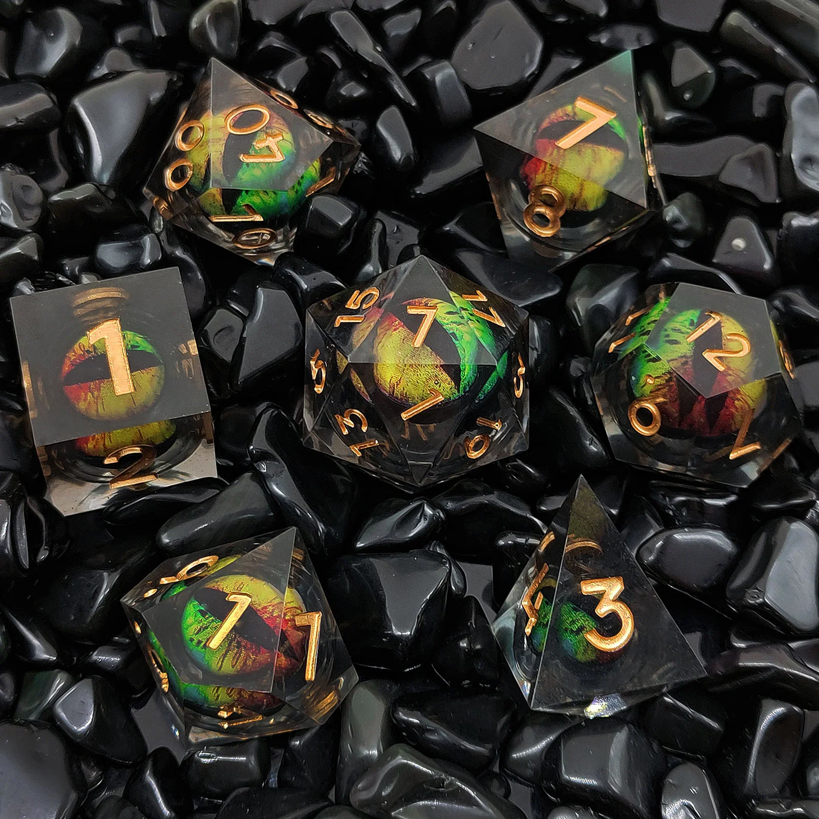 D&D Dice Set Sharp Edge Dragons Eye - Yellow/Green/Red - Image 3
