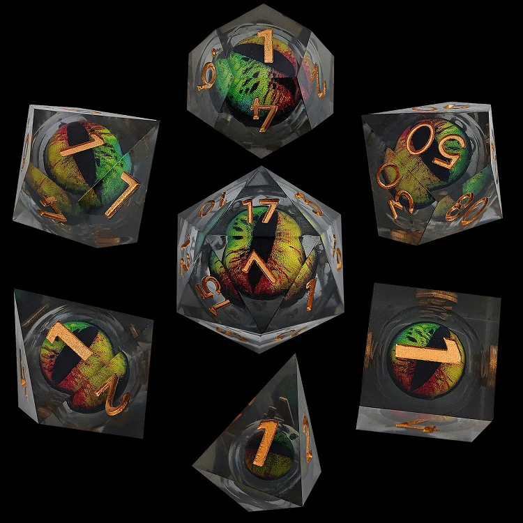D&D Dice Set Sharp Edge Dragons Eye - Yellow/Green/Red - Image 4