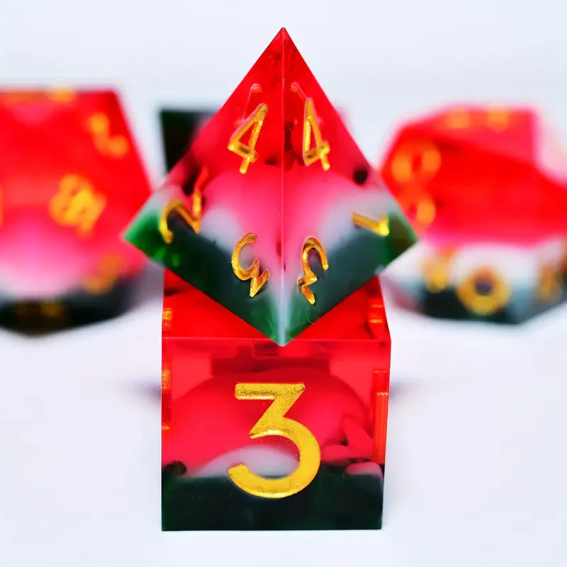 D&D Dice Set Sharp Edge - Watermelon (Gold)
