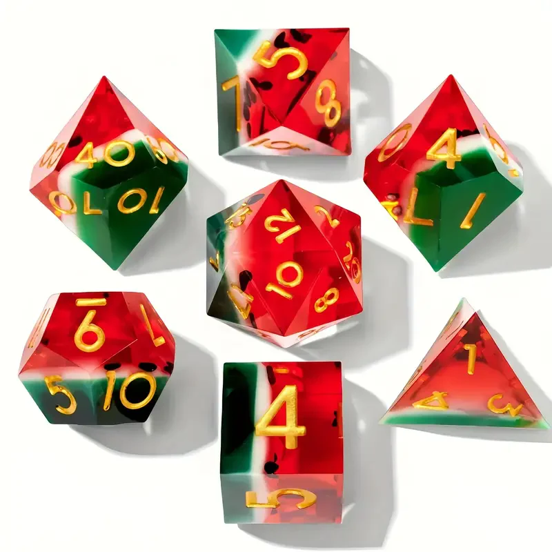 D&D Dice Set Sharp Edge - Watermelon (Gold) - Image 3